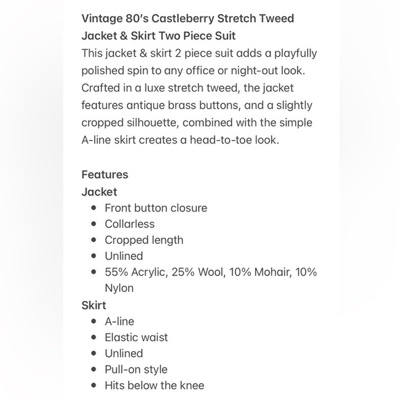 Vintage 80’s Castleberry Stretch Tweed Jacket & Skirt Suit In Pink | Size 10 - Picture 15 of 16